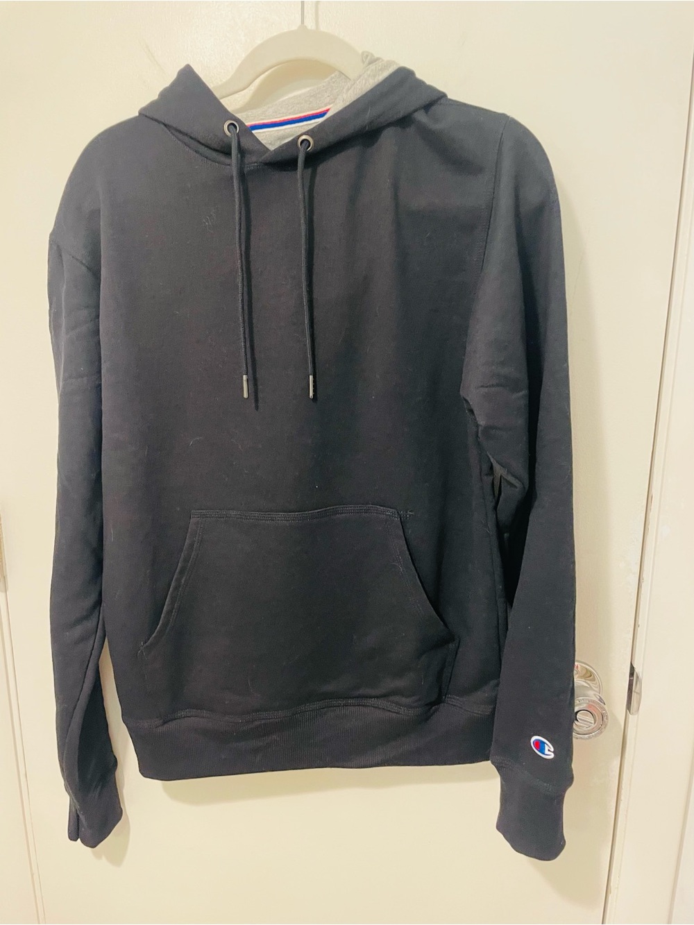 Champion mens black Reverse Weave® Hooded Sweatshirt hoodie pullover sz S